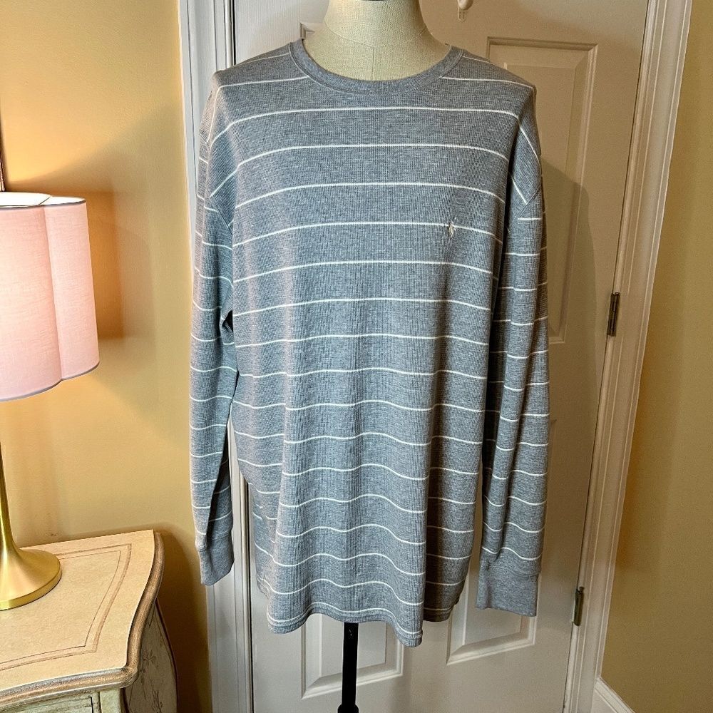 NEW Mens Polo Ralph Lauren Crew Neck Waffle Long Sleeve Stripe Pullover 2XL XXL